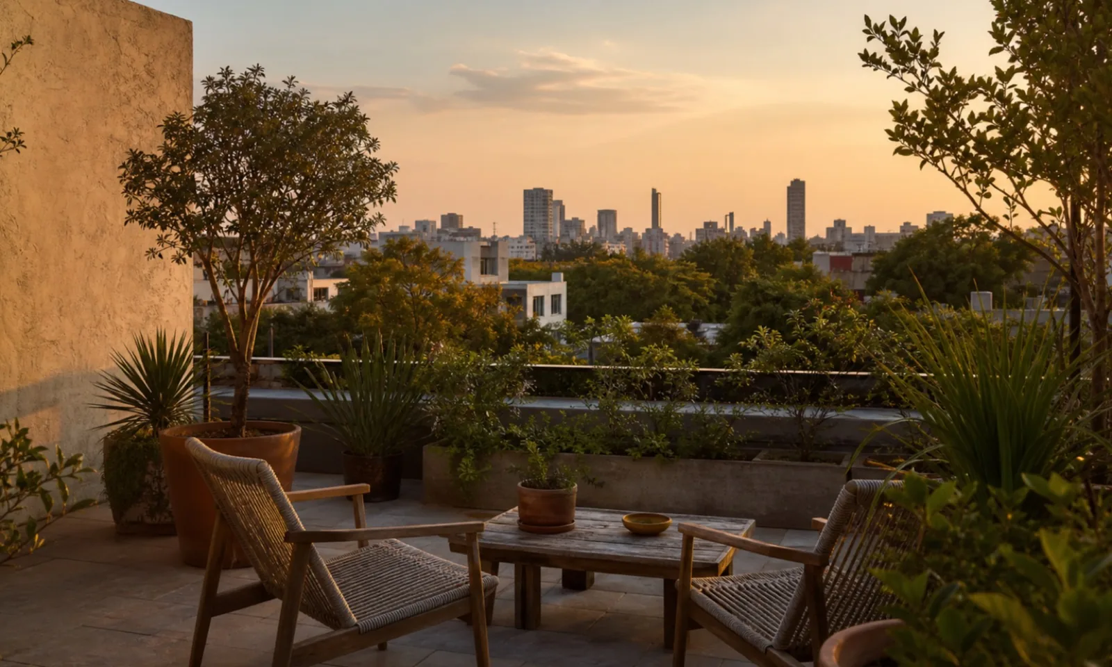 Terraza de un edificio residencial en Roma Norte